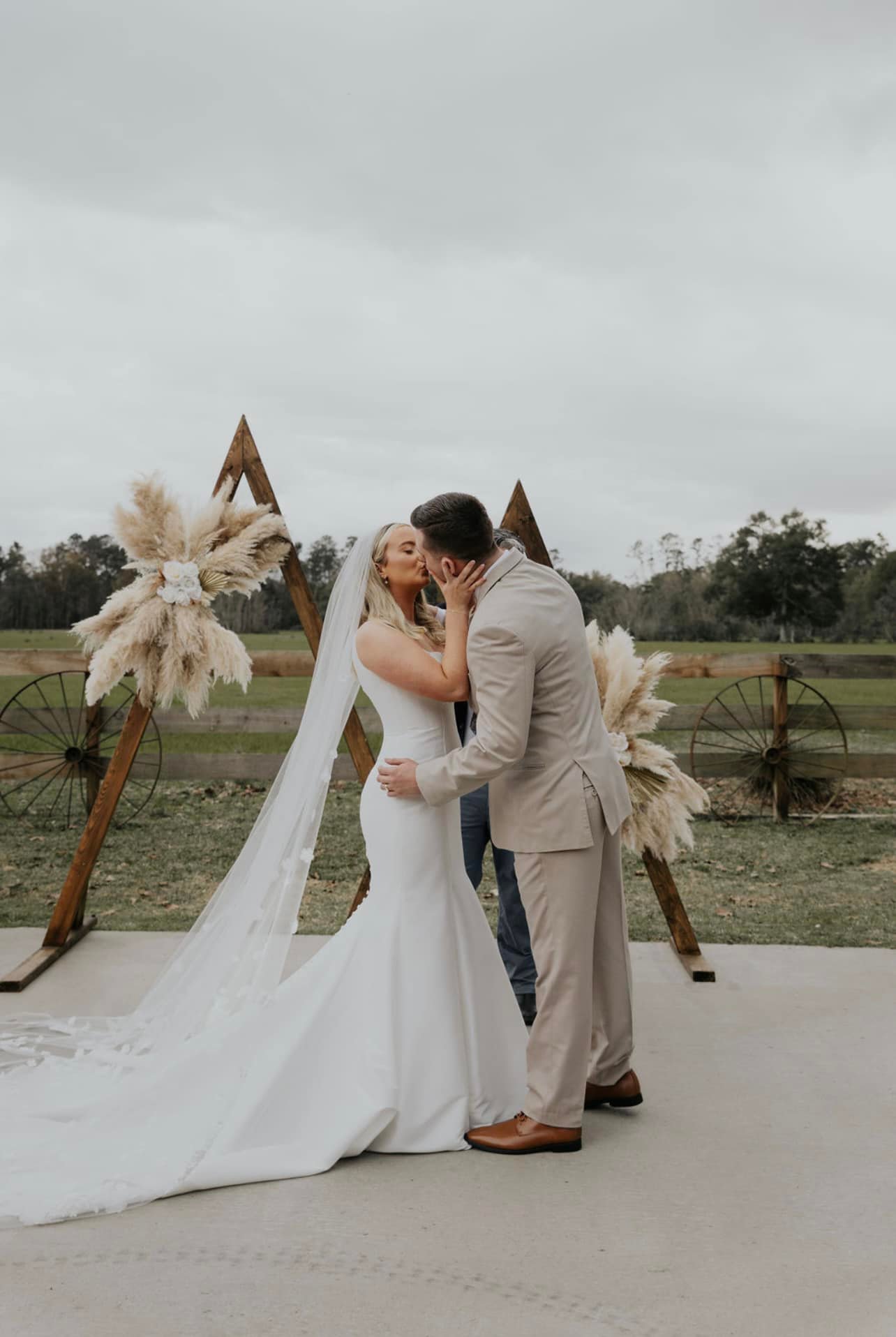 bride and groom kissing